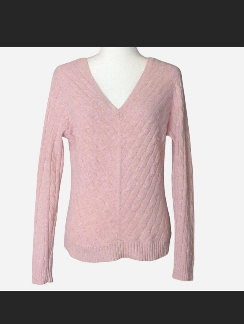 Vintage Boston Proper Baby Pink Cable Knit V-Neck Sweater Size M